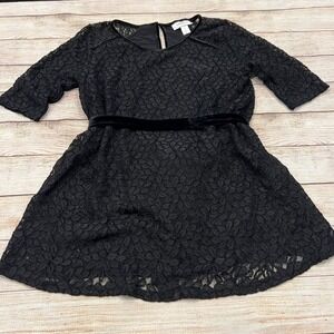 Motherhood Maternity Black Lace Velvet Belted Fit Flare Blouse Small‎